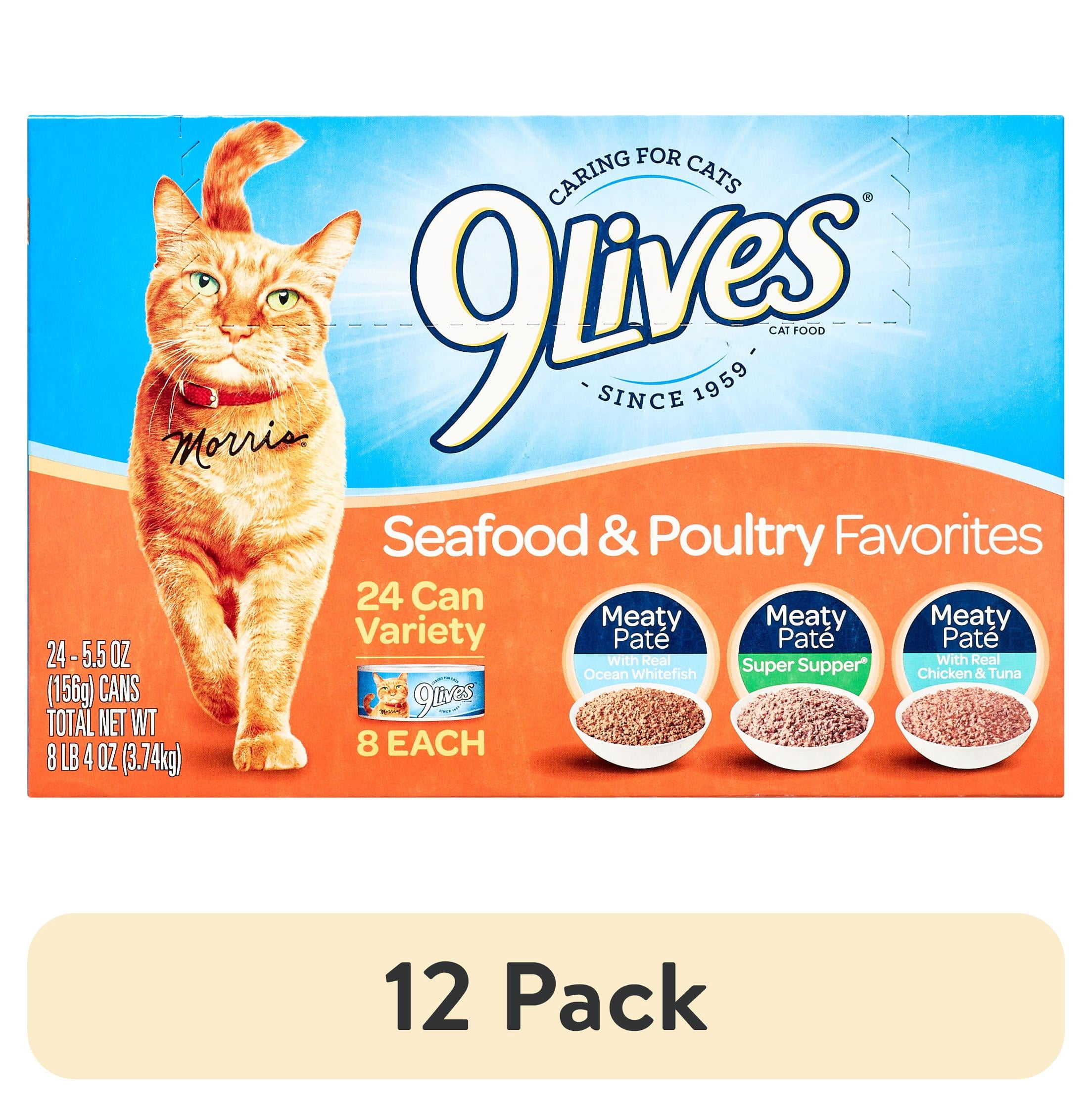 (12 pack) 9Lives Seafood and Poultry Favorites Variety Pack Wet Cat Food, 24 5.5-Ounce Cans