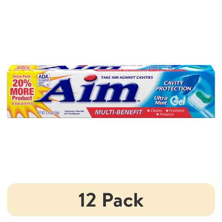 (12 pack) AIM Cavity Protection Toothpaste, Ultra Mint Gel, 5.5 oz