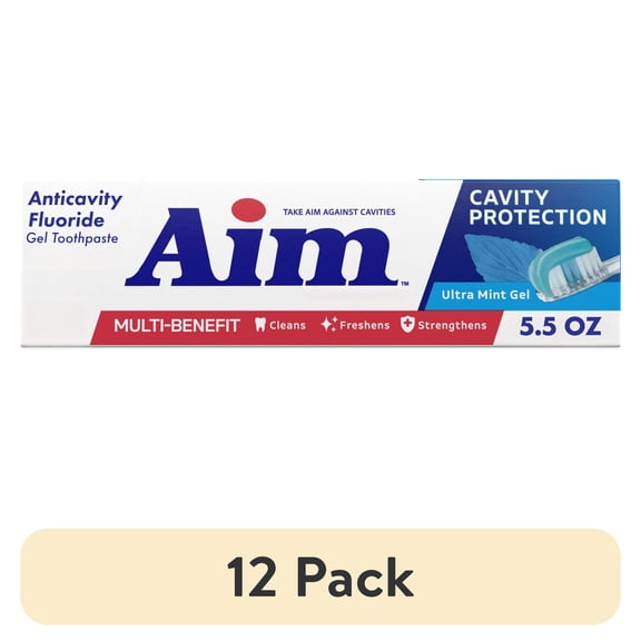 (12 pack) AIM Cavity Protection Toothpaste, Ultra Mint Gel, 5.5 oz
