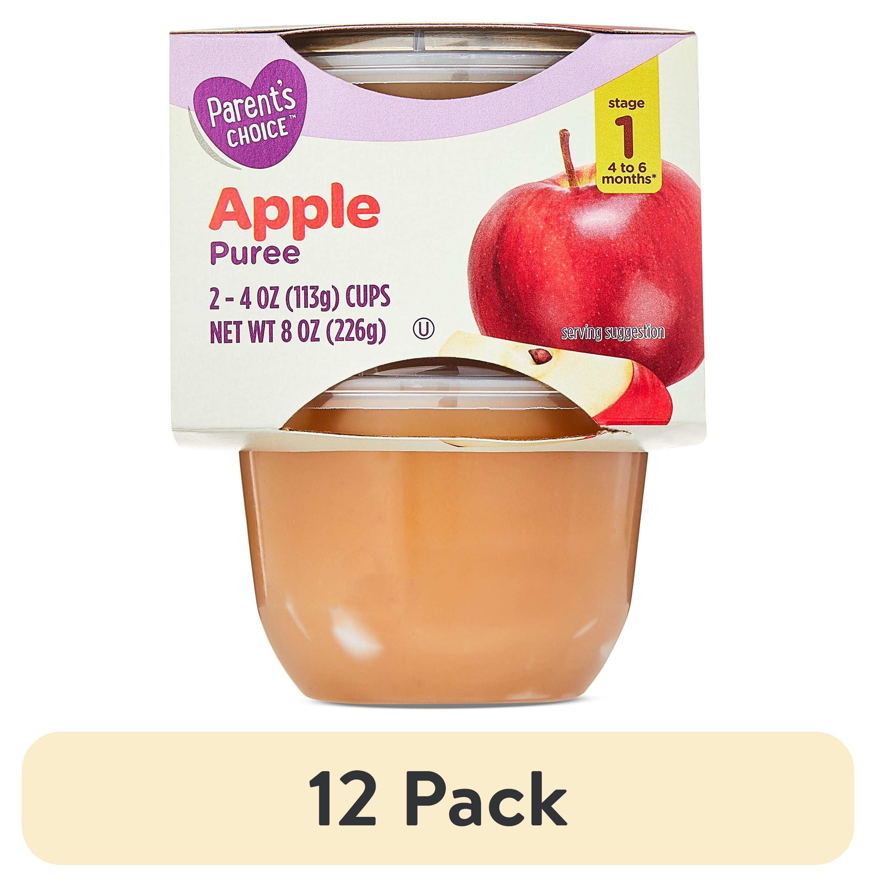 (12 pack) Parent's Choice Stage 1 Baby Food Apple Puree, 4 oz Cups, 2 Pack