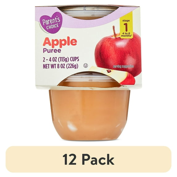 (12 pack) Parent's Choice Stage 1 Baby Food, Apple Puree, 4 oz Cups (2 Pack)