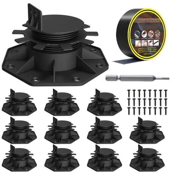 12-pack Adjustable Deck Support Pedestals 1.18"-2.36" (30-60 Mm) For 2*4 & 2*6 Joist Framing Ground Leveling Patio Shed Base Floating Includes Tape