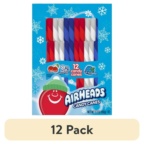 (12 pack) Airheads Assorted Flavors Christmas Holiday Candy Canes Stocking Stuffers Individually Wrapped, 12 Count