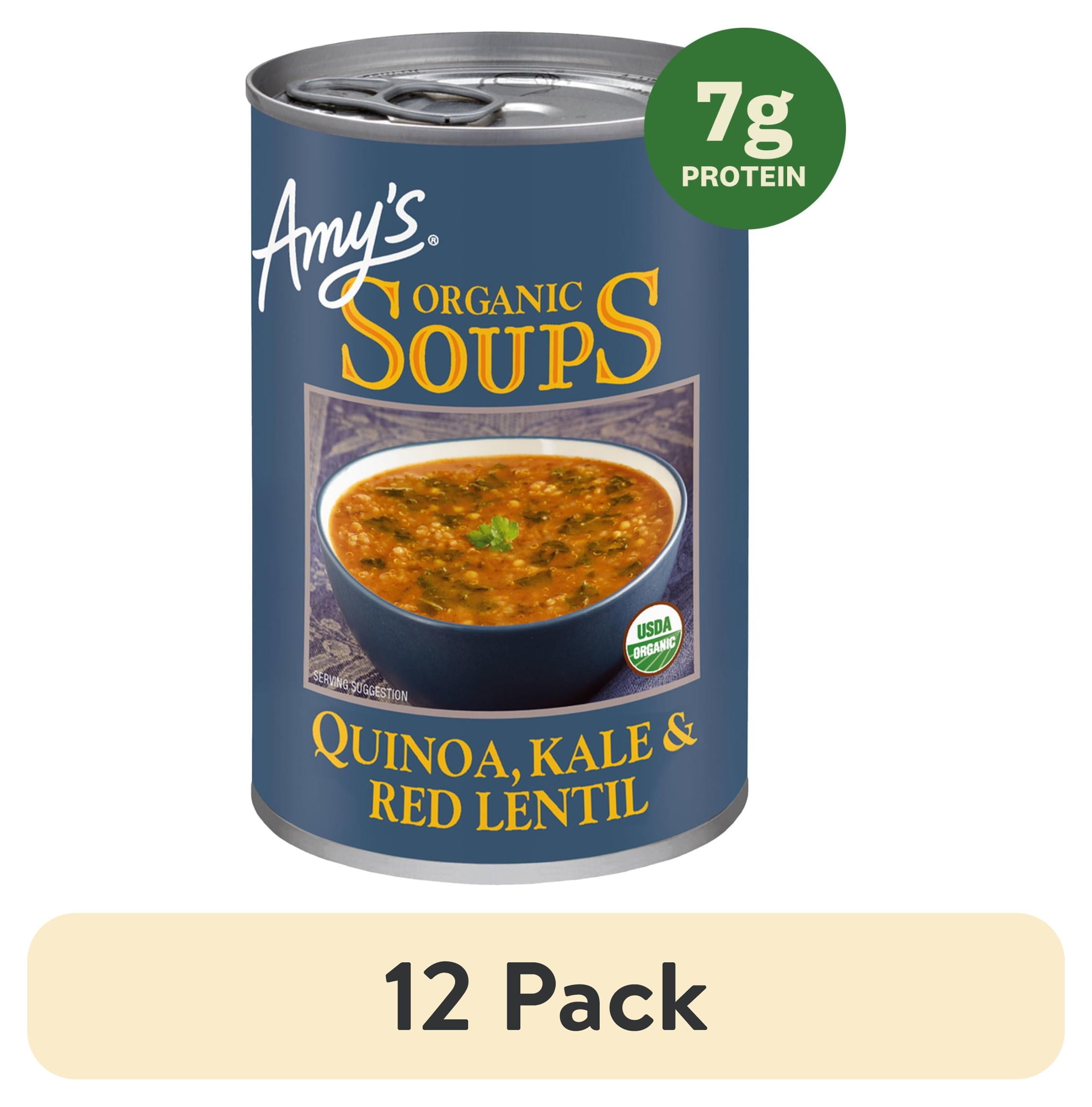 (12 pack) Amys Soup, Plant-Based Organic Quinoa, Kale & Red Lentil Soup, Gluten Free, Made With Organic Green Lentils and Vegetables, Canned Organic Soup, 14.4 Oz