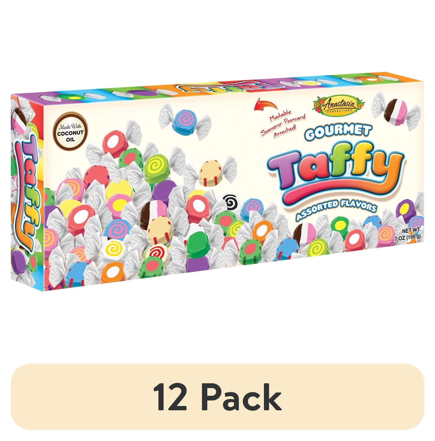 (12 pack) Anastasia Gourmet Taffy assorted flavors Piece Box, 7 oz