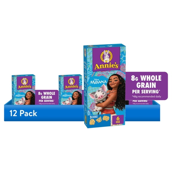 (12 pack) Annie's Disney Moana Pasta and Cheddar Mac and Cheese, Kids Dinner Side, 6 oz