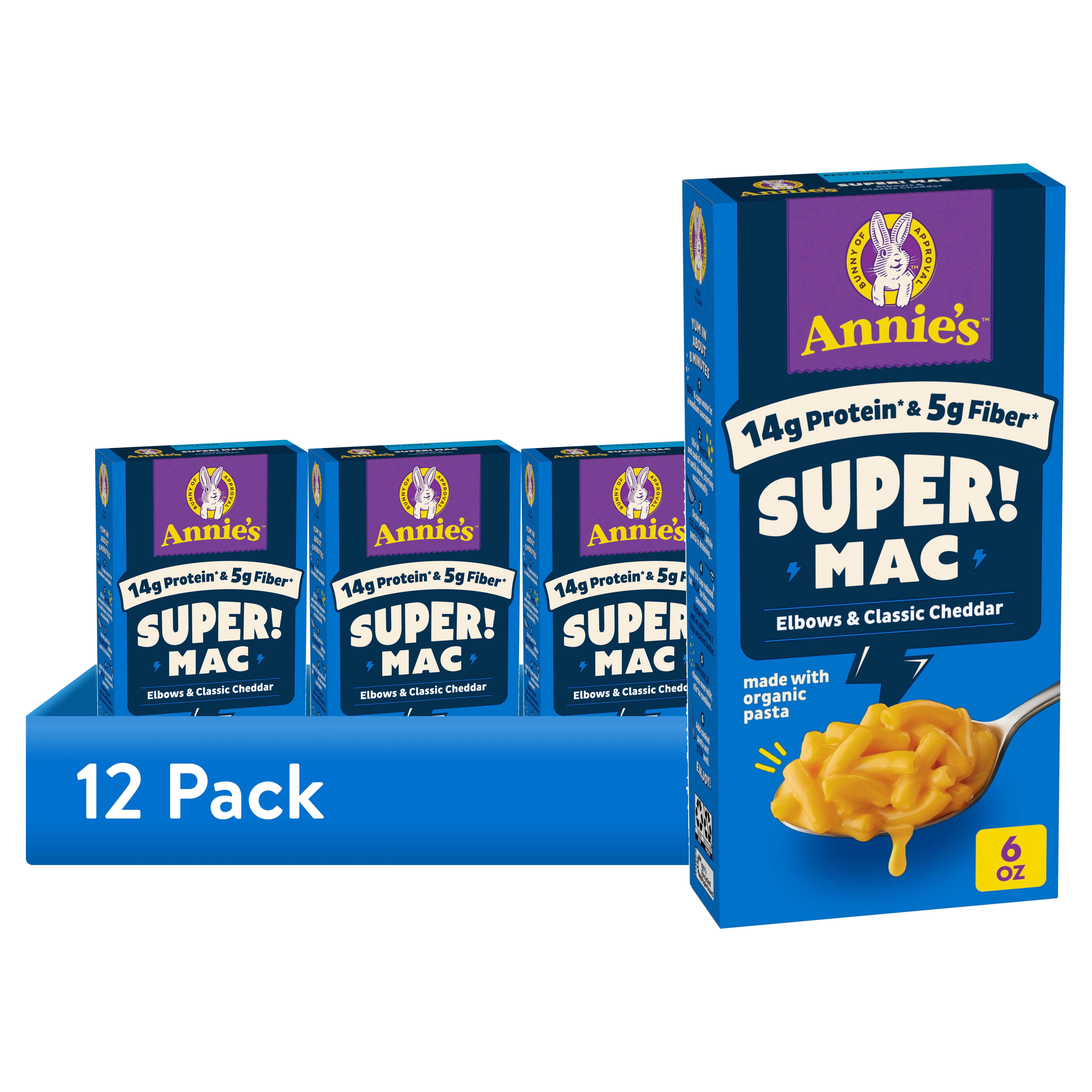 (12 pack) Annie's Protein Super! Mac Organic Pasta Elbows and Classic Cheddar, 6 oz