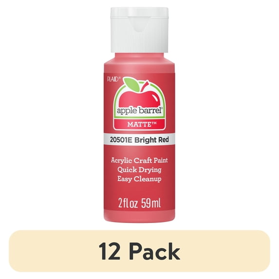(12 pack) Apple Barrel Acrylic Craft Paint, Matte Finish, Bright Red, 2 fl oz
