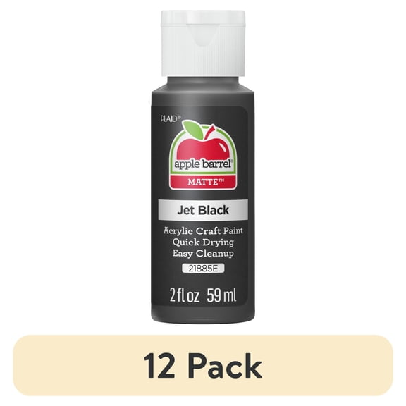 (12 pack) Apple Barrel Acrylic Craft Paint, Matte Finish, Jet Black, 2 fl oz