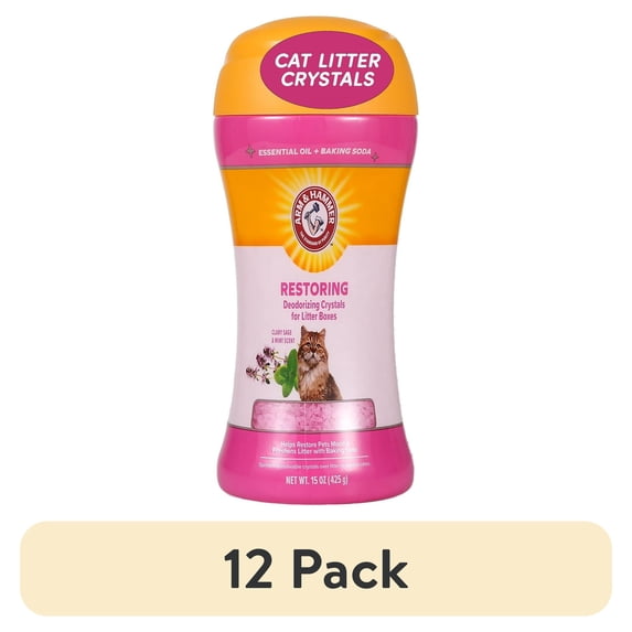 (12 pack) Arm & Hammer Deodorizing Cat Litter Crystals for Litter Boxes, Clary Sage & Mint Scent 15 oz.