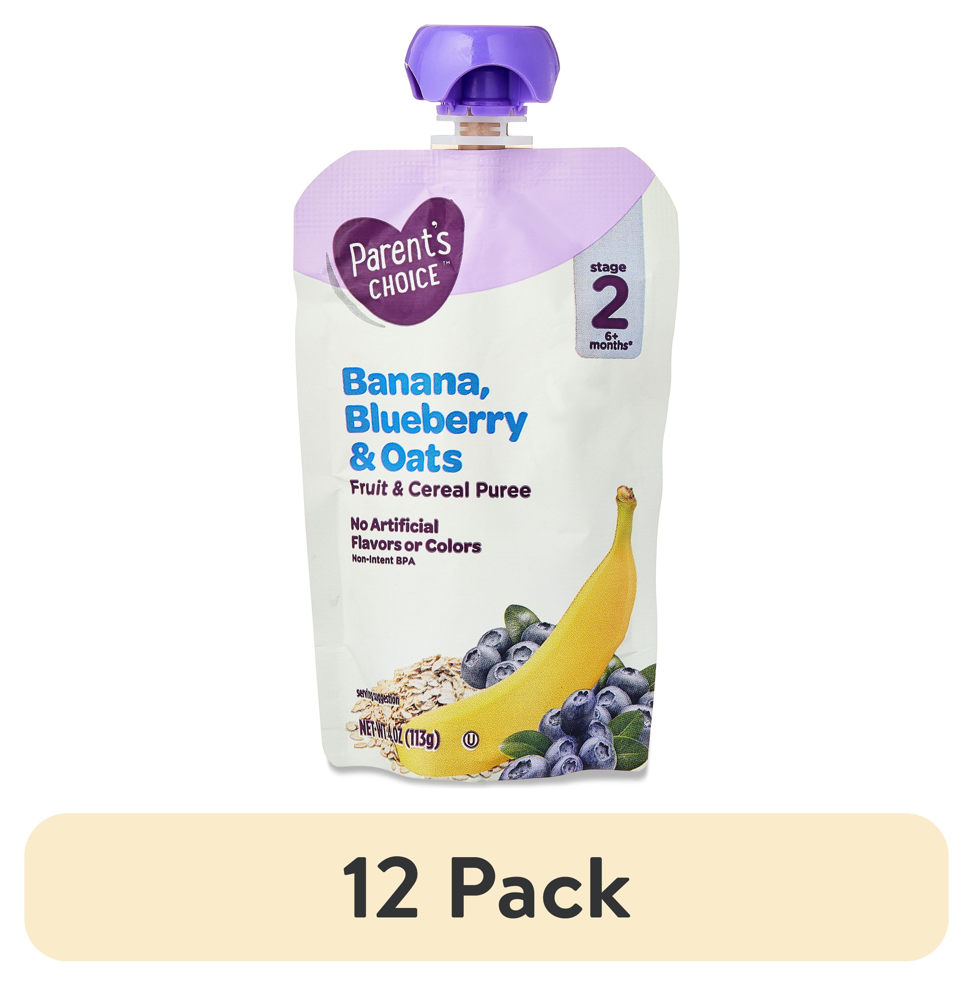 (12 pack) Parent's Choice Stage 2, Banana Blueberry Oats, 4 oz Pouch