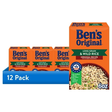 (12 pack) BEN'S ORIGINAL Flavored Long Grain Rice & Wild Rice, Boxed Rice, 6 OZ Box