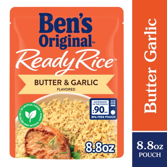 (12 pack) Ben's Original Butter and Garlic Flavored Ready Rice, Easy Dinner Side, 8.8 Ounce Pouch