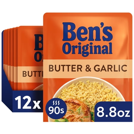 (12 pack) Ben's Original Butter and Garlic Flavored Ready Rice, Easy Dinner Side, 8.8 Ounce Pouch