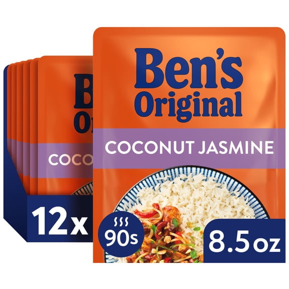 (12 pack) BEN'S ORIGINAL Ready Rice Coconut Jasmine Flavored Rice, Easy Dinner Side, 8.5 Ounce Pouch