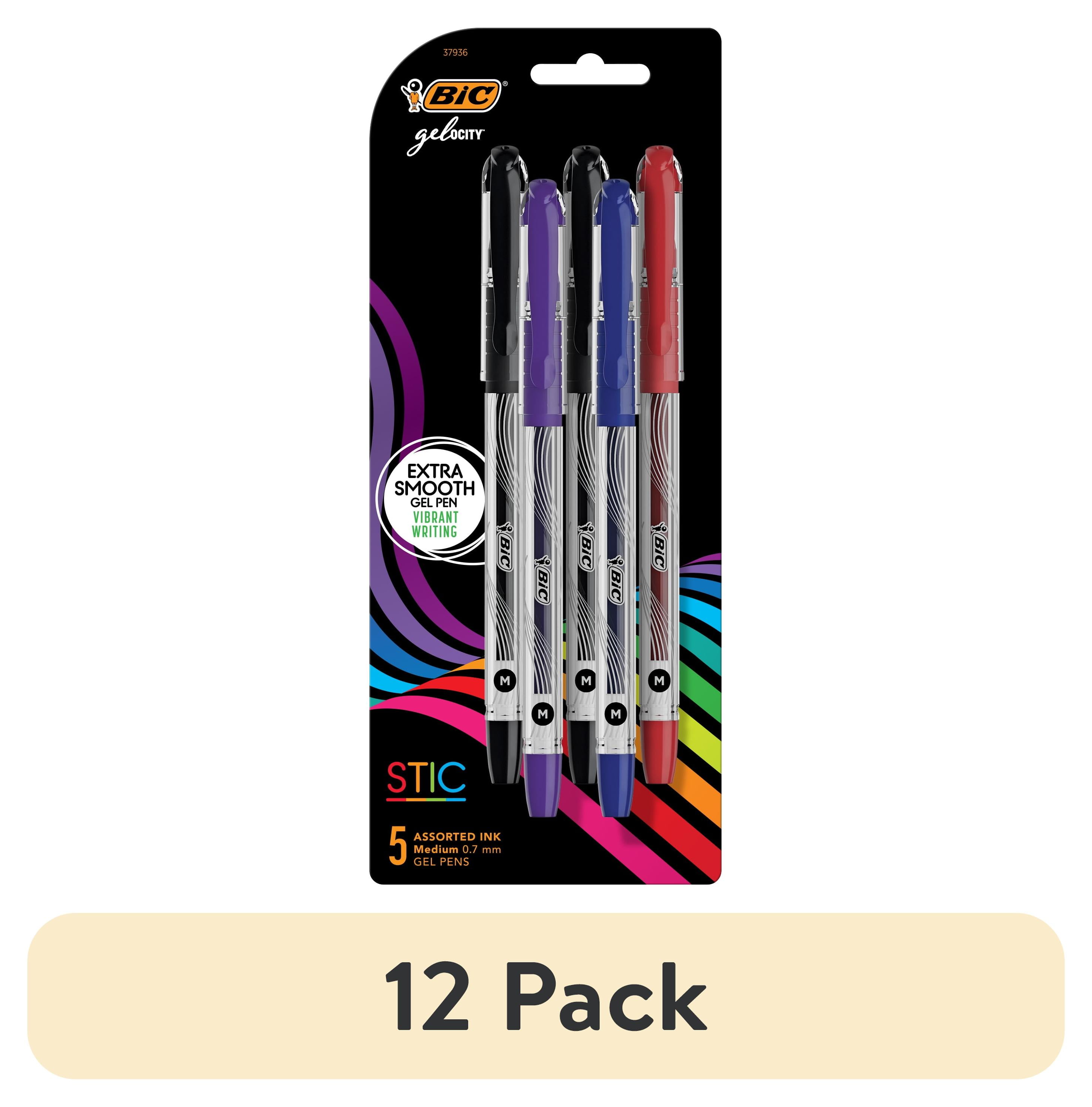 (12 pack) BIC Gelocity Stic  Gel Pens, Medium Point (0.7mm), Assorted Colors, 5-Count