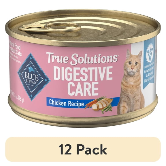 (12 pack) Blue Buffalo True Solutions Digestive Care Wet Cat Food for Adult Cats, Made with Natural Ingredients, Chicken, 3-oz. Cans (24 Count)