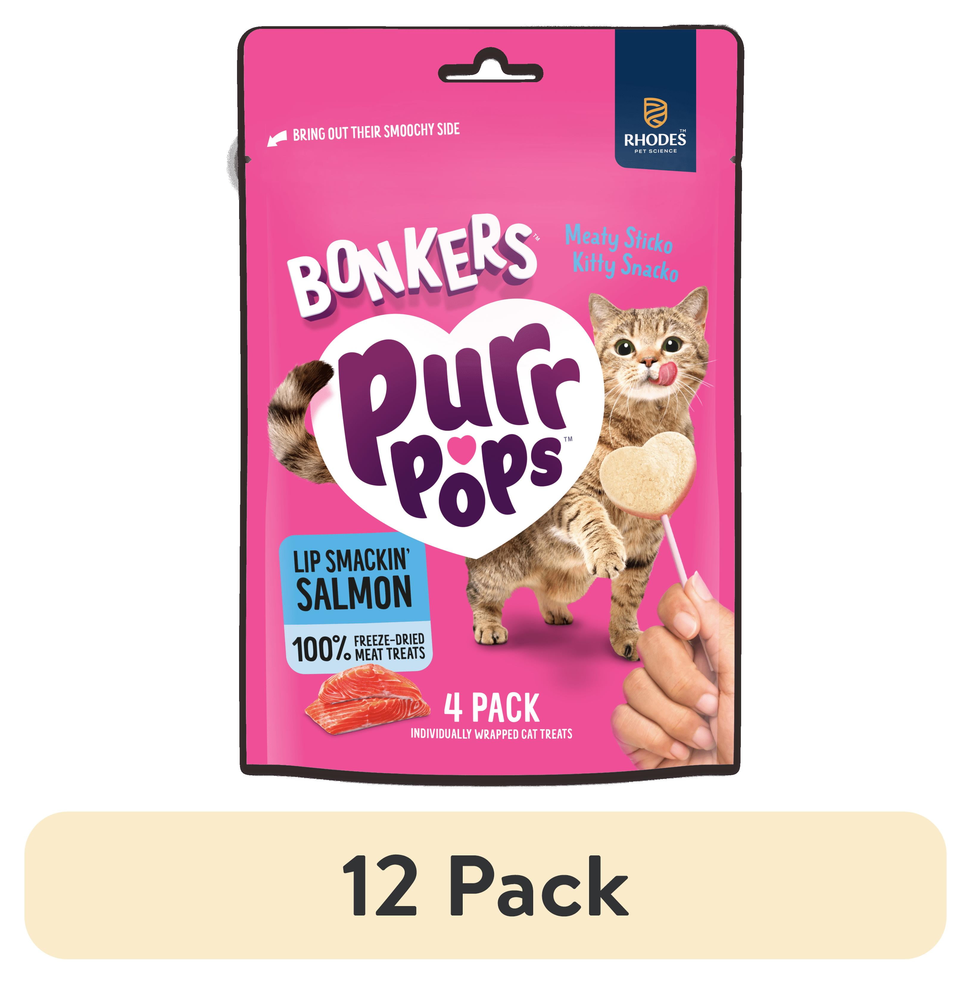4 pack) BONKERS Purrpops Freeze-Dried Salmon Flavored Lollipop