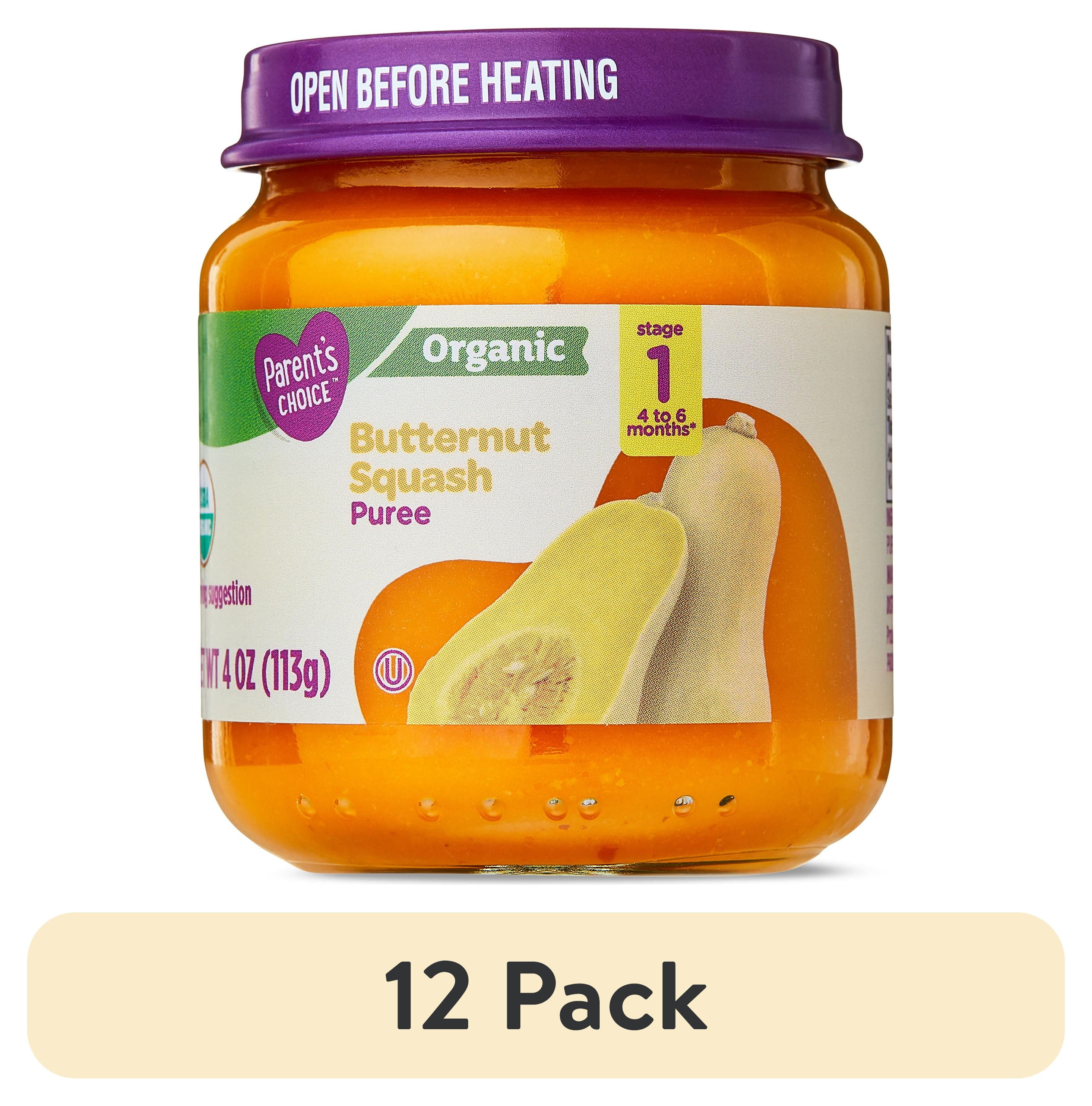 (12 pack) Parent's Choice Stage 1 Baby Food Butternut Squash Puree, 4 oz Jar