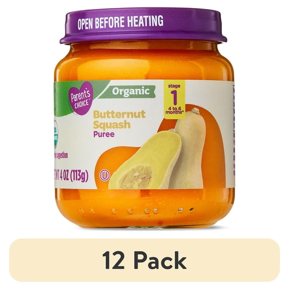 (12 pack) Parent's Choice Stage 1 Baby Food Butternut Squash Puree, 4 oz Jar