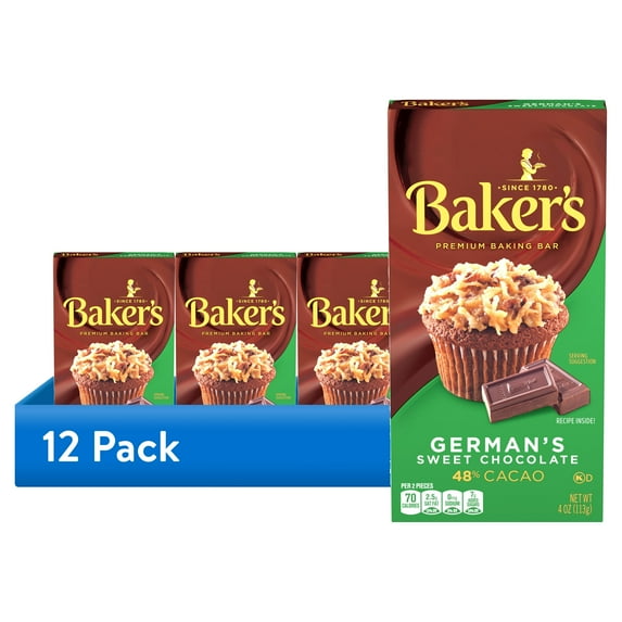(12 pack) Baker's German's Sweet Chocolate Premium Baking Bar with 48% Cacao, 4 oz Box
