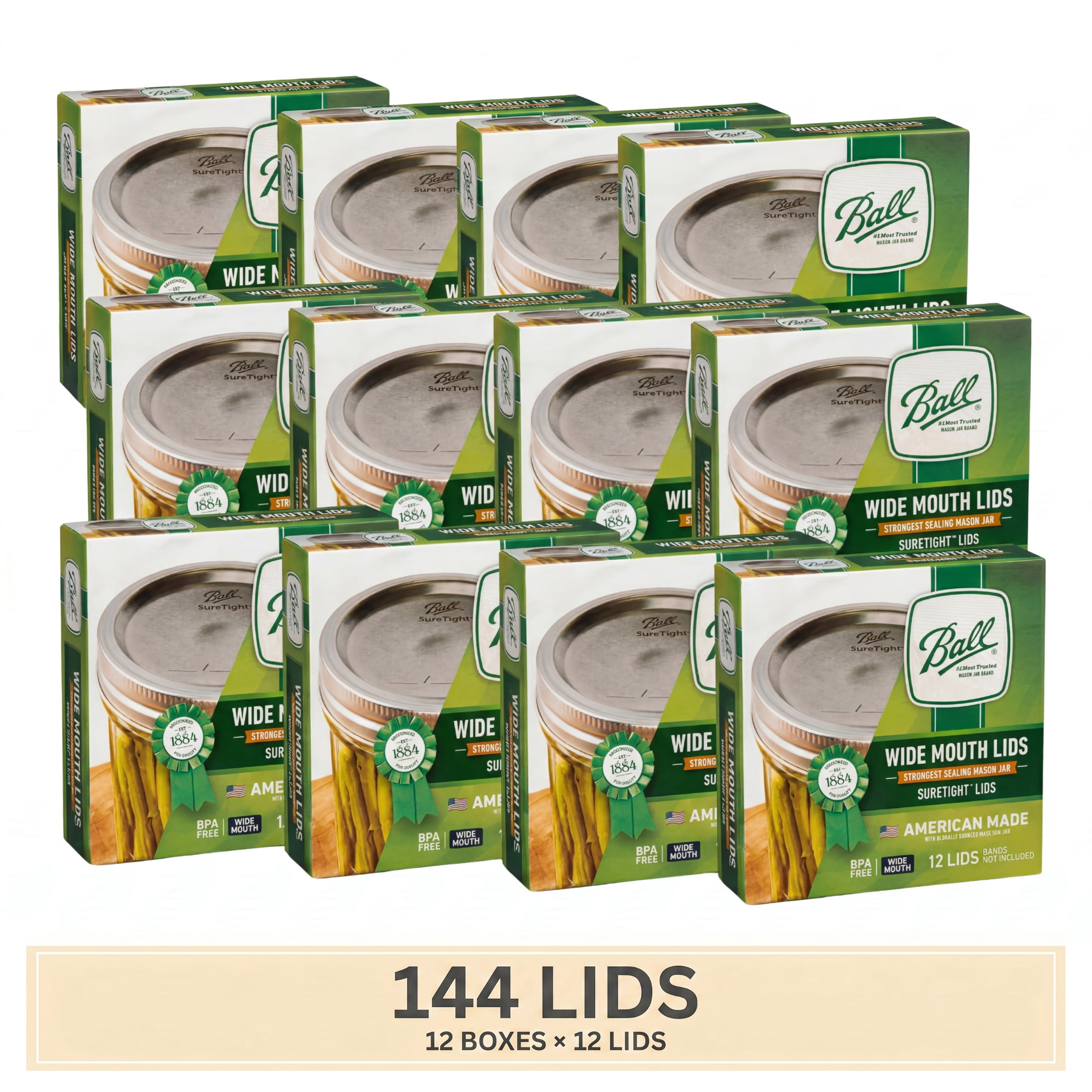(12 pack) Ball 12-Pack Wide Mouth Lids Without Bands