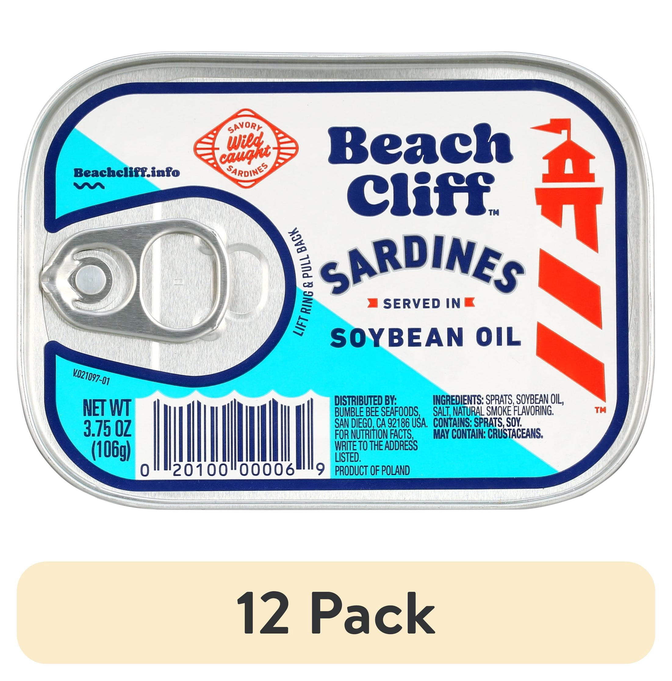 (12 pack) Beach Cliff Wild Caught Sardines in Soybean Oil, Gluten Free, 14g Protein Per Serving, Shelf Stable Tin Can, 3.75 oz