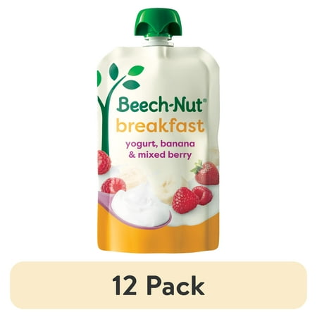 (12 pack) Beech-Nut Breakfast Stage 4 Toddler Food, Yogurt Banana & Berry, 3.5 oz Pouch