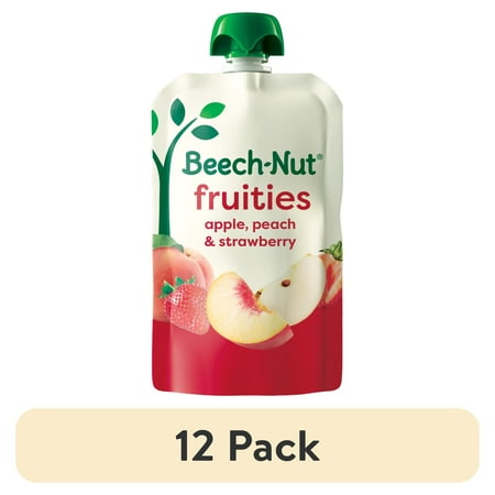 (12 pack) Beech-Nut Fruities Stage 2 Baby Food, Apple Peach & Strawberries, 3.5 oz Pouch