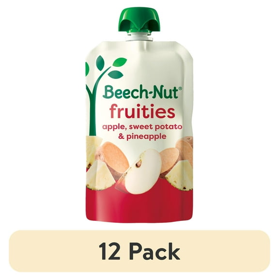 (12 pack) Beech-Nut Fruities Stage 2 Baby Food, Apple Sweet Potato & Pineapple, 3.5 oz Pouch