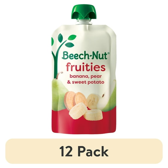 (12 pack) Beech-Nut Fruities Stage 2 Baby Food, Banana Pear & Sweet Potato, 3.5 oz Pouch