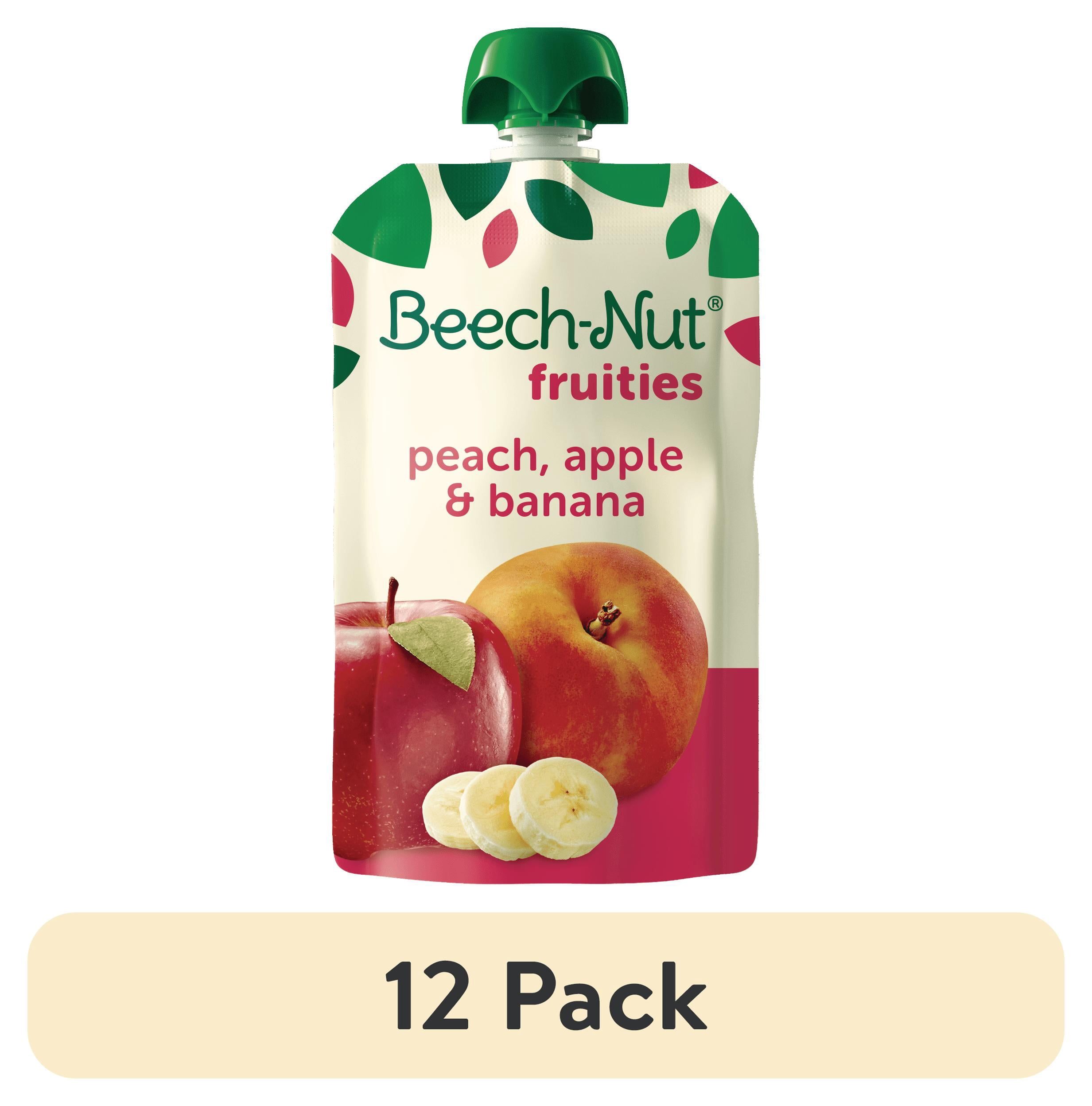 (12 pack) Beech-Nut Fruities Stage 2 Peach Apple & Banana Baby Food, 3.5 oz, Shelf Stable, Plastic Pouch, New
