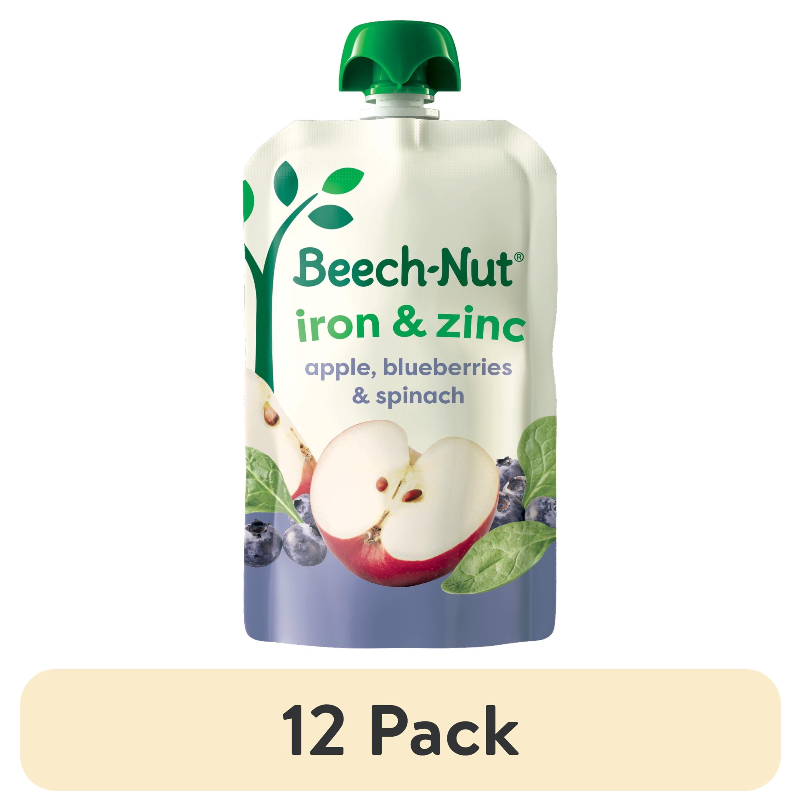 (12 pack) Beech-Nut Iron & Zinc Stage 4 Toddler Food, Apple Blueberry & Spinach, 3.5 oz Pouch