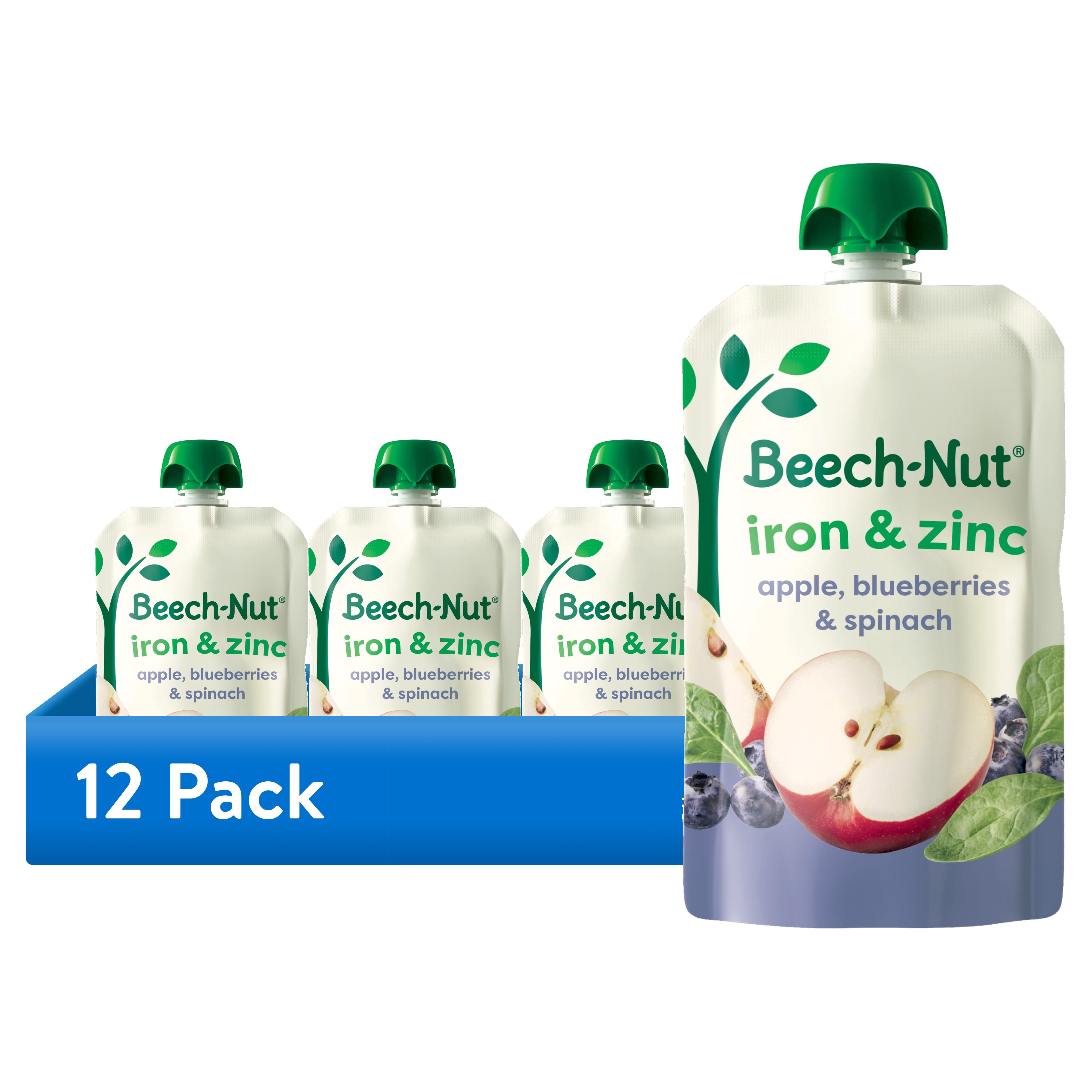 (12 pack) Beech-Nut Iron & Zinc Stage 4 Toddler Food, Apple Blueberry & Spinach, 3.5 oz Pouch