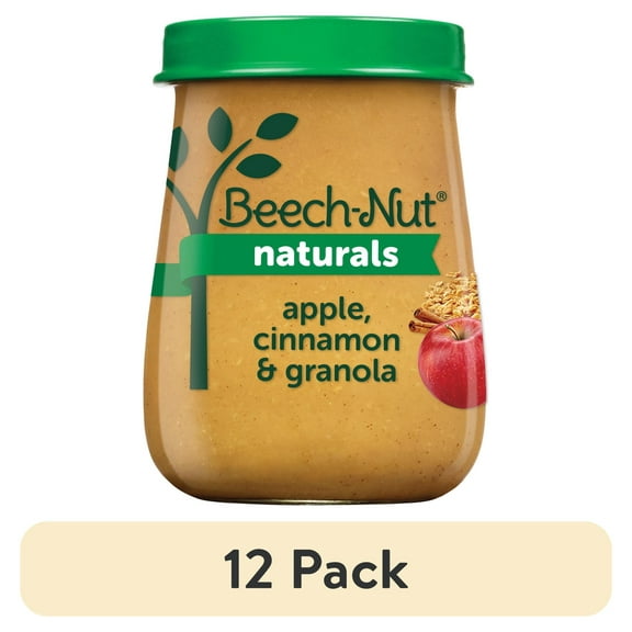 (12 pack) Beech-Nut Naturals Stage 2 Baby Food, Apple & Granola, 4 oz Jar