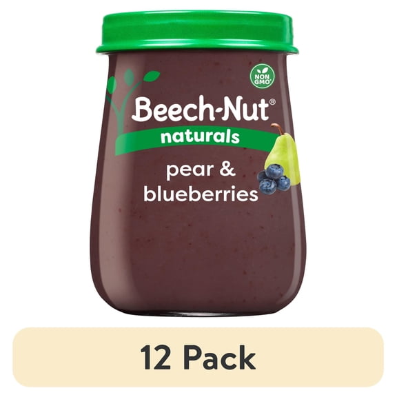 (12 pack) Beech-Nut Naturals Stage 2 Baby Food, Pear & Blueberries, 4 oz Jar