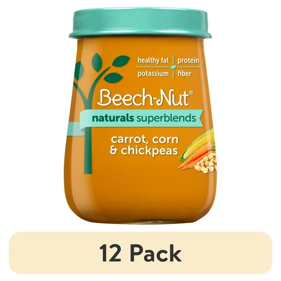 (12 pack) Beech-Nut Naturals Superblends Stage 3 Baby Food, Carrot Corn & Chickpea, 4 oz Jar