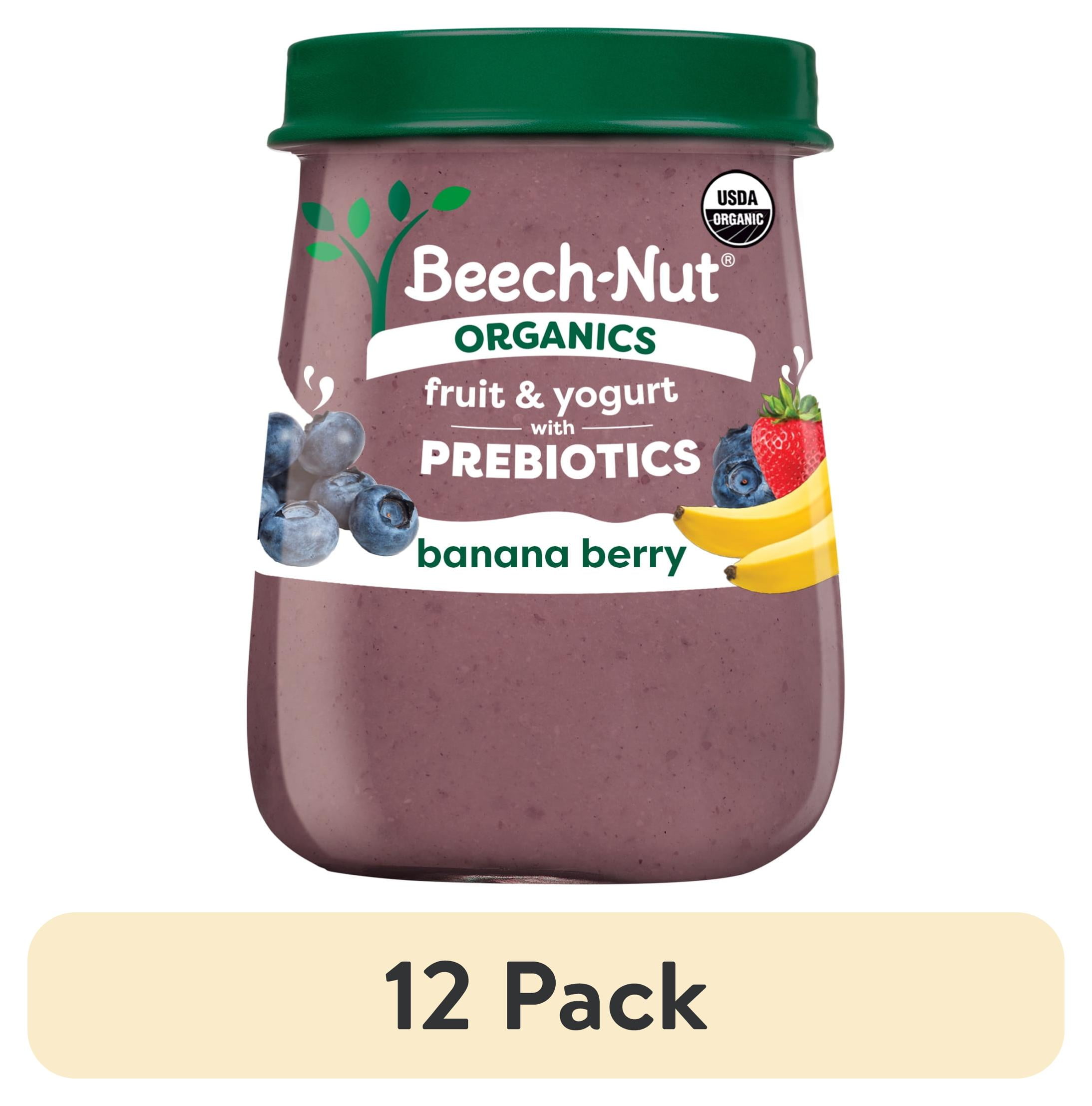 (12 pack) Beech-Nut Organics Fruit & Yogurt Baby Food + Prebiotics, Banana Berry, Stage 2, 4oz Jar