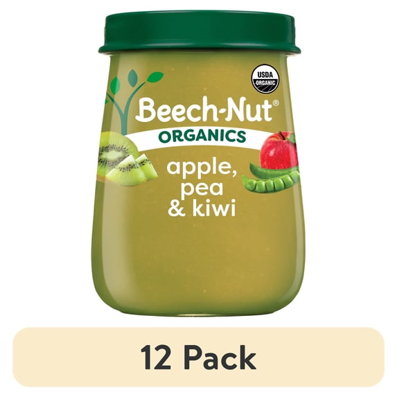 (12 pack) Beech-Nut Organics Stage 2 Organic Baby Food, Apple Pea & Kiwi, 4oz Jar