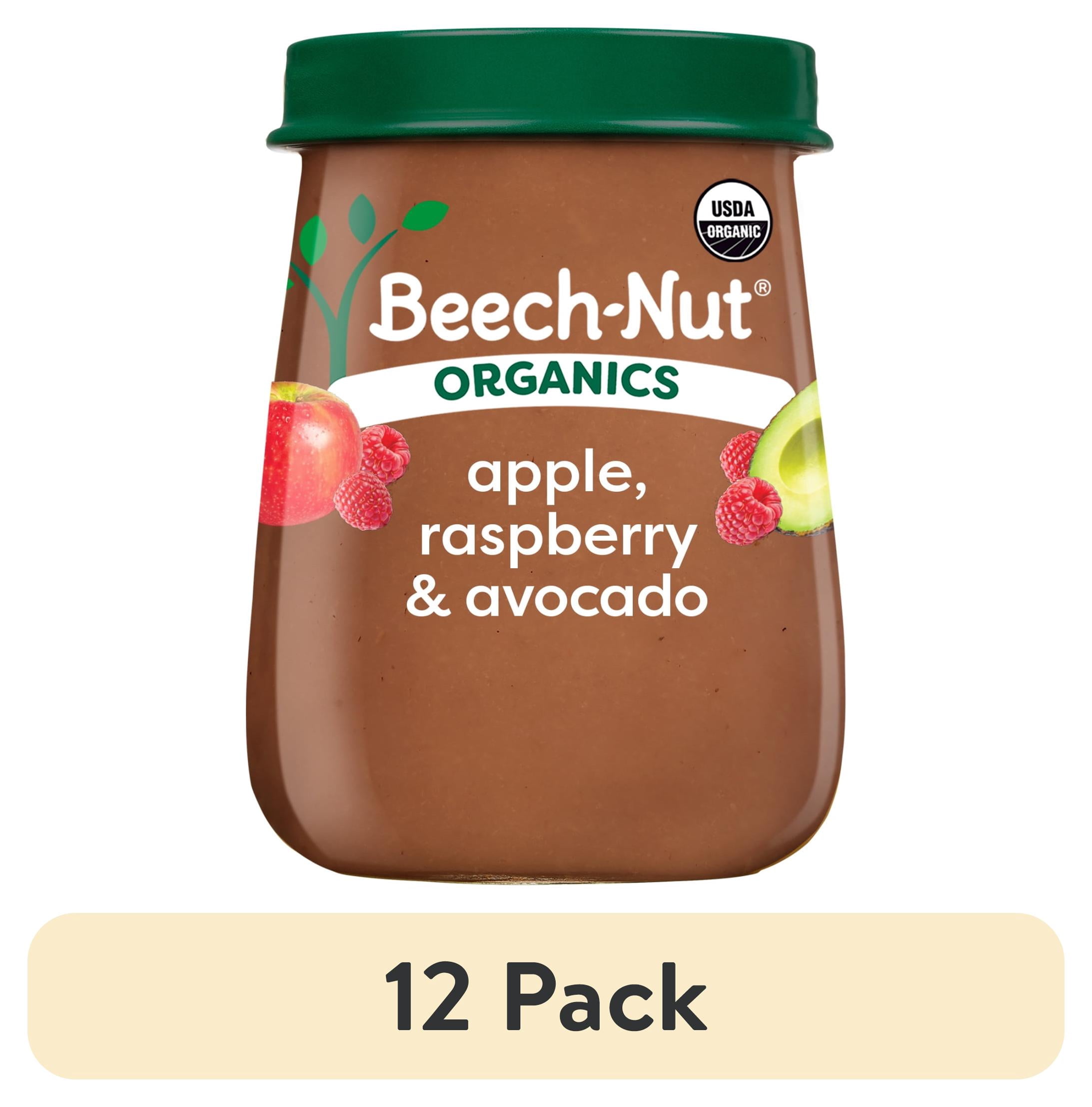 (12 pack) Beech-Nut Organics Stage 2 Organic Baby Food, Apple Raspberries & Avocado, 4oz Jar