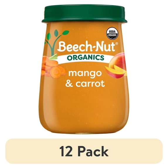 (12 pack) Beech-Nut Organics Stage 2 Organic Baby Food, Mango & Carrot, 4oz Jar