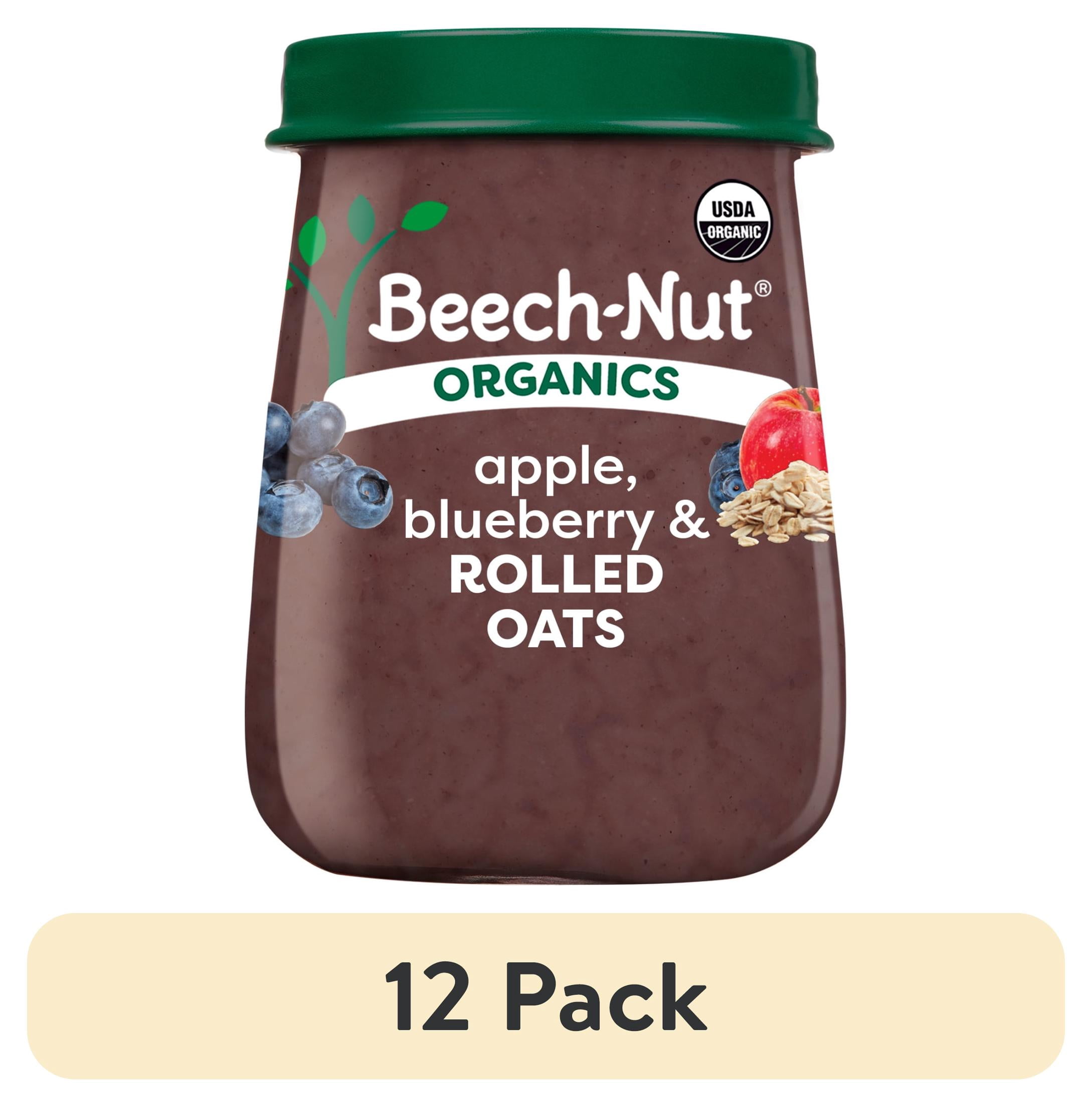 (12 pack) Beech-Nut Organics Stage 3 Organic Baby Food, Apple Blueberry & Oats, 4 oz Jar