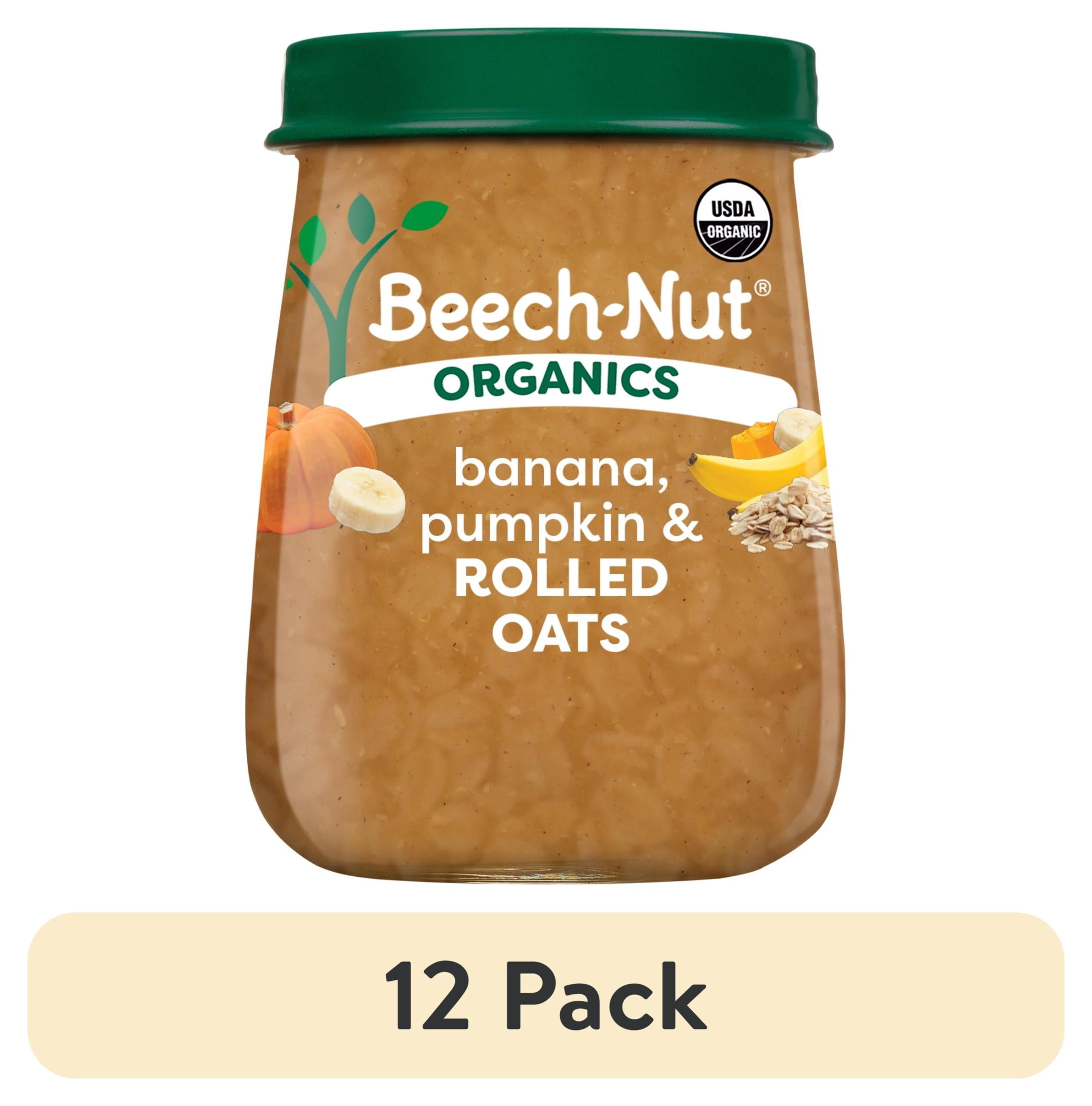 (12 pack) Beech-Nut Organics Stage 3 Organic Baby Food, Banana Pumpkin & Oats, 4 oz Jar