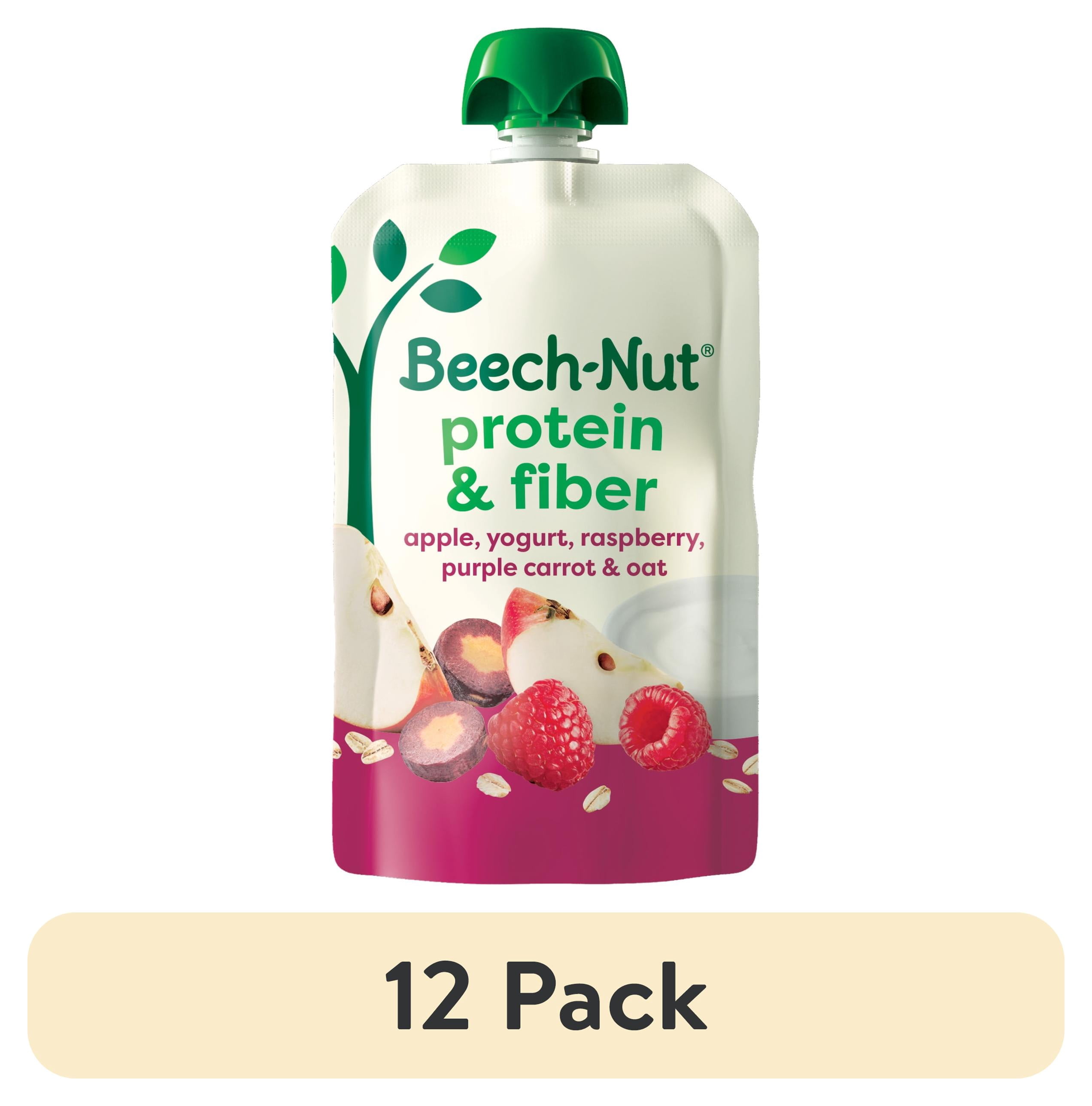 (12 pack) Beech-Nut Protein & Fiber Stage 4 Toddler Food, Apple Yogurt Raspberry Carrot Oats, 3.5oz