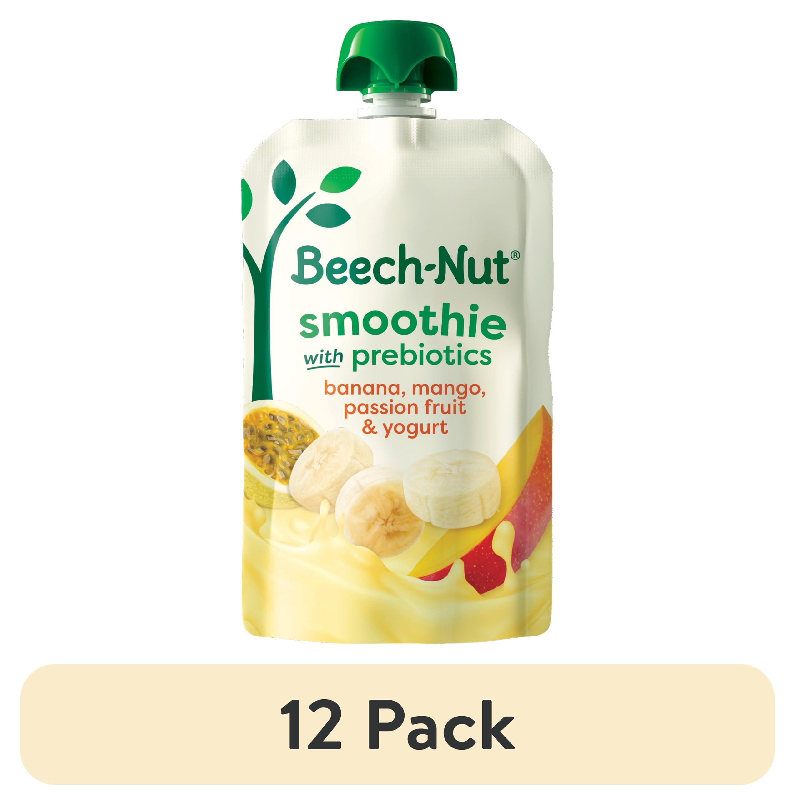 (12 pack) Beech-Nut Smoothie + Prebiotics for Toddlers, Banana Mango Psn Fruit & Yogurt, 3.5oz Pouch