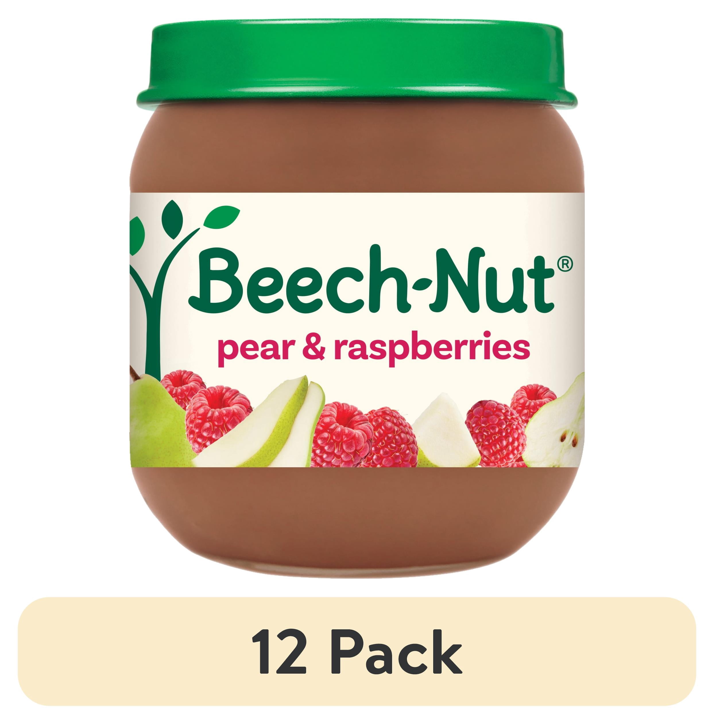 (12 pack) Beech-Nut Stage 2 Baby Food, Pear & Raspberries, 4 oz Jar