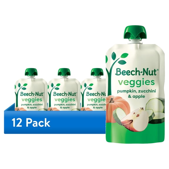 (12 pack) Beech-Nut Veggies Stage 2 Baby Food, Pumpkin Zucchini & Apple, 3.5 oz Pouch