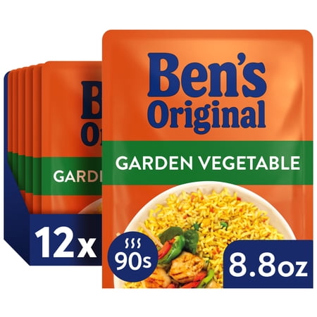 (12 pack) Ben's Original Ready Rice Garden Vegetable Flavored Rice, Easy Dinner Side, 8.8 Ounce Pouch