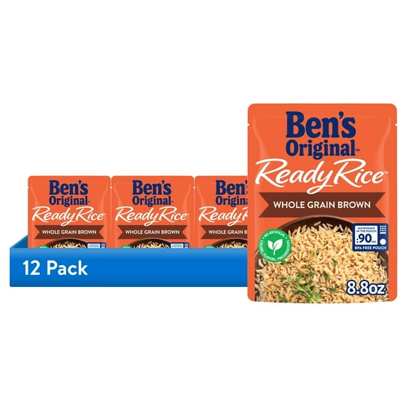 (12 pack) Ben's Original Ready Whole Grain Brown Rice, Easy Dinner Side, 8.8 Ounce Pouch