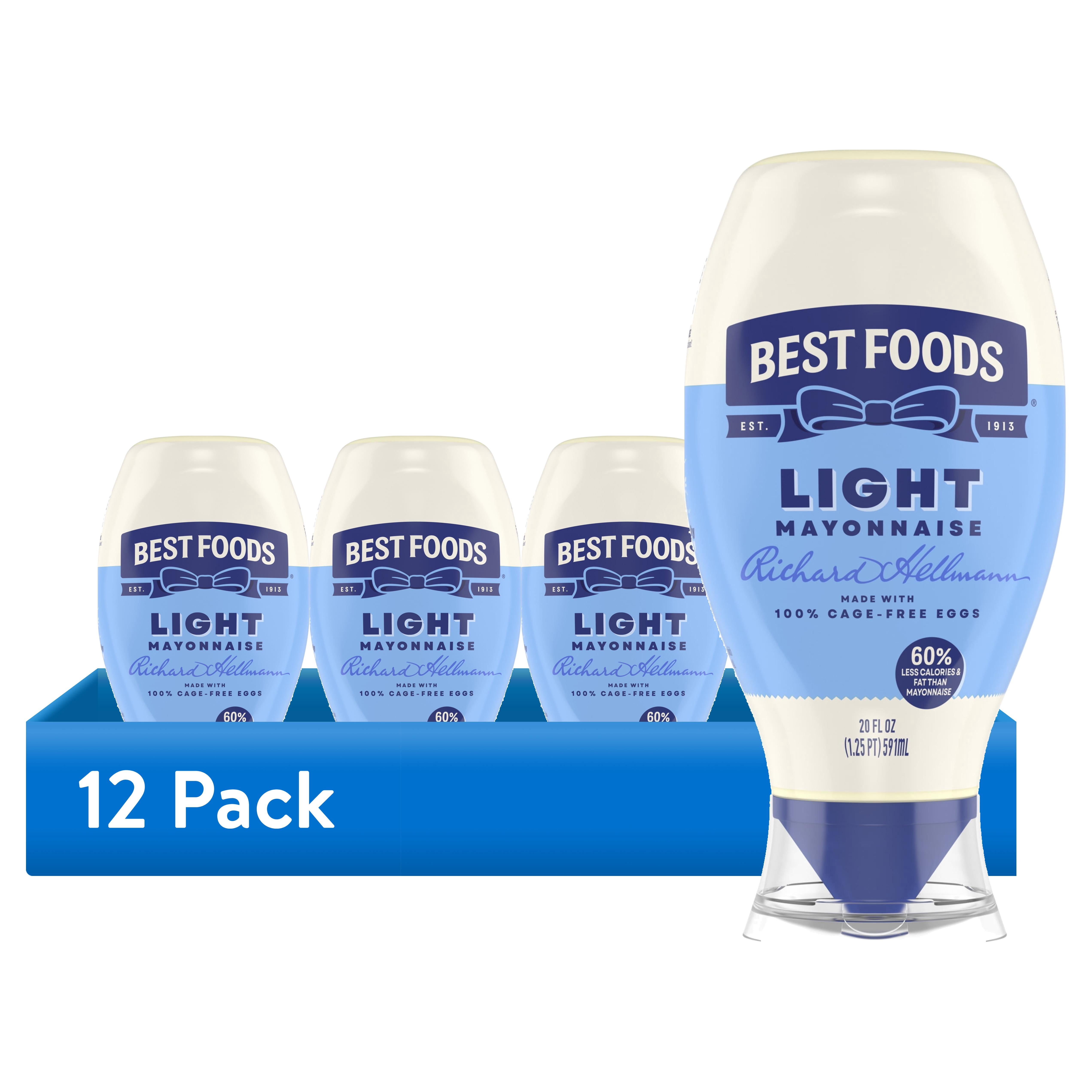 (12 pack) Best Foods Made with Cage Free Eggs Light Mayonnaise, 20 fl oz Bottle